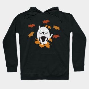 Black White Cat and Brown Fall Leaves Hoodie